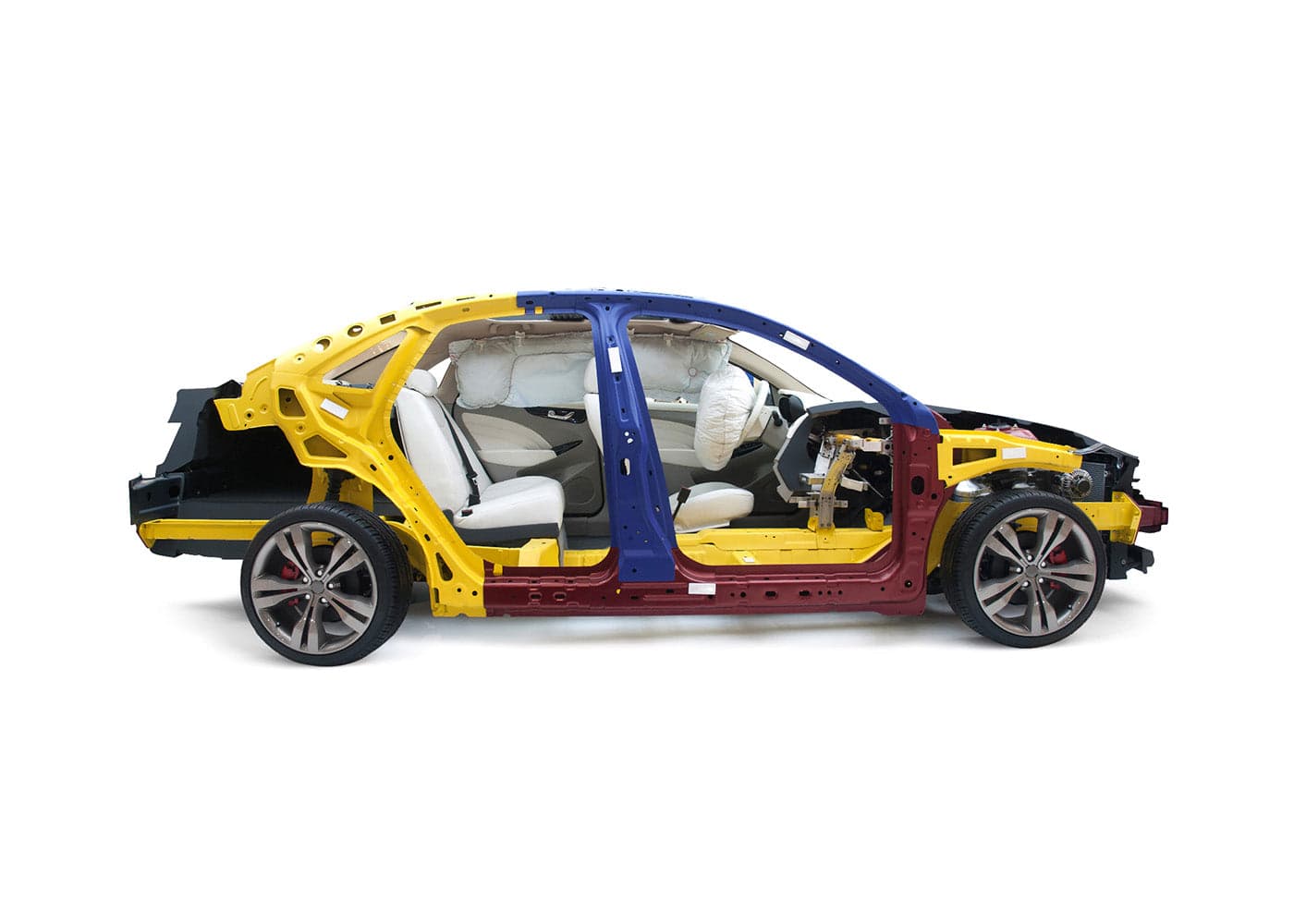 Vehicle with deployed airbags and passive safety systems