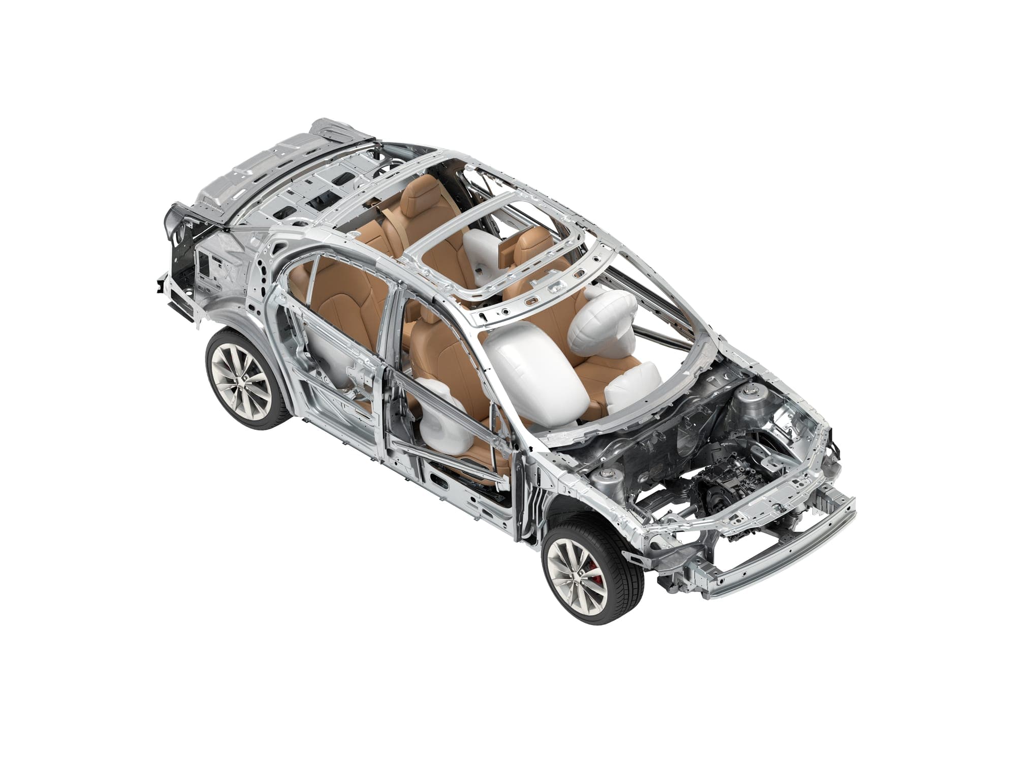 Vehicle with deployed airbags and passive safety systems