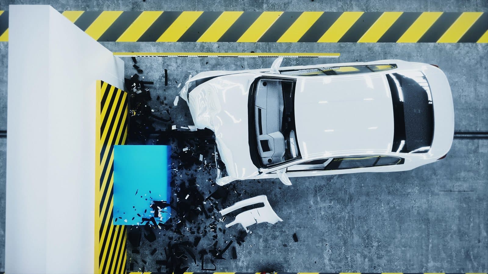 Crash test against a barrier seen from above