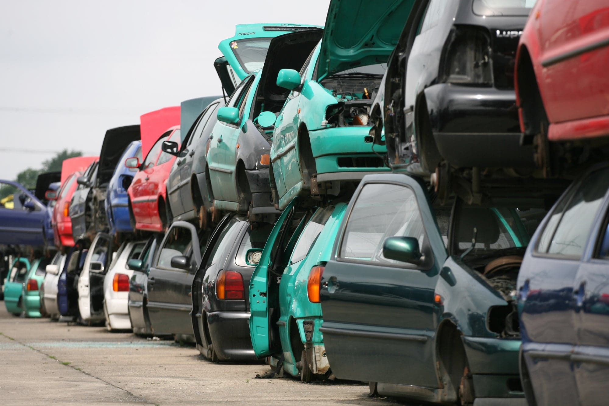 End-of-life vehicles at a recycling facility