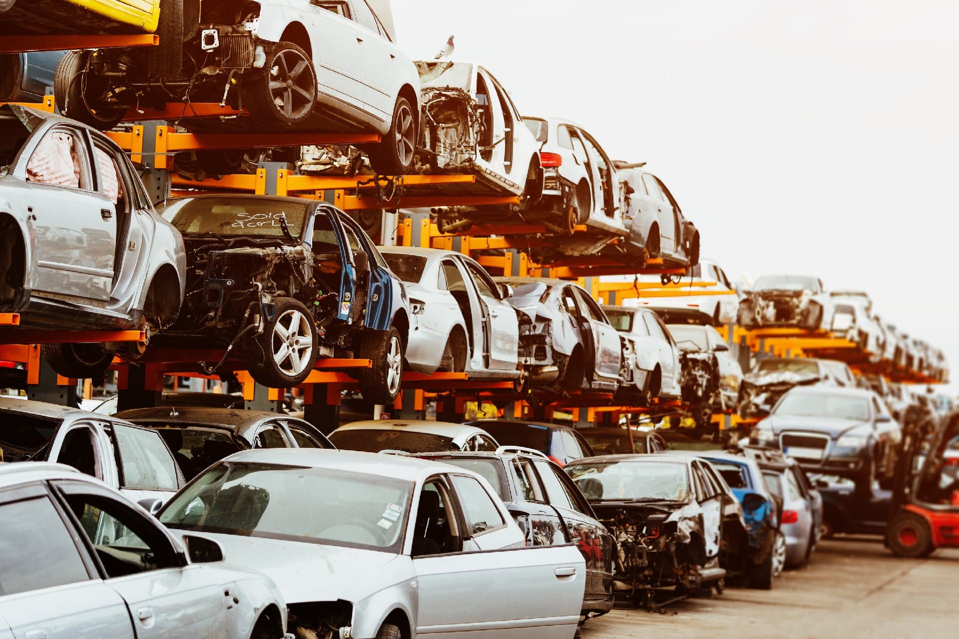 End-of-life vehicles at a recycling facility